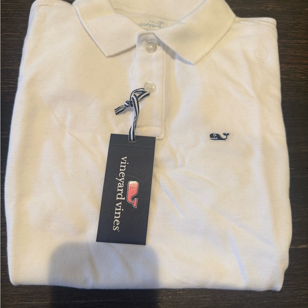 Vineyard Vines White Polo with Navy Whale Logo